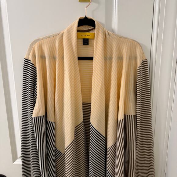 St. JOHN M Wool striped open front waterfall cardigan - Picture 3 of 8